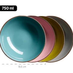 Geschirrsets|Die moderne Hausfrau Kombiservice, Steinzeug METALLIC RIM Rosa, Grün, Blau, Grau