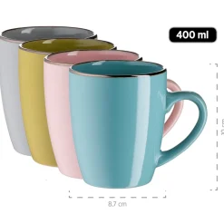 Geschirrsets|Die moderne Hausfrau Kombiservice, Steinzeug METALLIC RIM Rosa, Grün, Blau, Grau