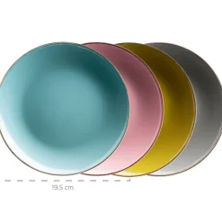 Geschirrsets|Die moderne Hausfrau Kombiservice, Steinzeug METALLIC RIM Rosa, Grün, Blau, Grau