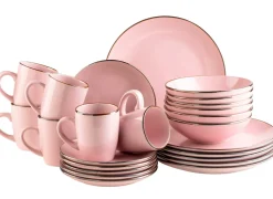 Geschirrsets|Die moderne Hausfrau Kombiservice, Steinzeug METALLIC RIM Rosa