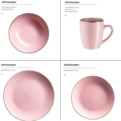 Geschirrsets|Die moderne Hausfrau Kombiservice, Steinzeug METALLIC RIM Rosa
