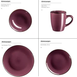 Geschirrsets|Die moderne Hausfrau Kombiservice, Steinzeug METALLIC RIM Lila