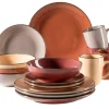 Geschirrsets|Die moderne Hausfrau Kombiservice, Steinzeug METALLIC RIM Rot, Braun, Orange, Beige