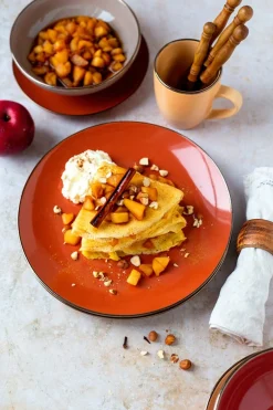 Geschirrsets|Die moderne Hausfrau Kombiservice, Steinzeug METALLIC RIM Rot, Braun, Orange, Beige