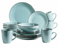 Geschirrsets|Die moderne Hausfrau Kombiservice, Steinzeug METALLIC RIM Blau