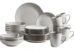 Geschirrsets|Die moderne Hausfrau Kombiservice, Steinzeug METALLIC RIM Grau