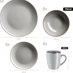 Geschirrsets|Die moderne Hausfrau Kombiservice, Steinzeug METALLIC RIM Grau
