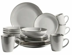 Geschirrsets|Die moderne Hausfrau Kombiservice, Steinzeug METALLIC RIM Grau