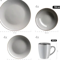 Geschirrsets|Die moderne Hausfrau Kombiservice, Steinzeug METALLIC RIM Grau