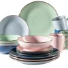 Geschirrsets|Die moderne Hausfrau Kombiservice, Steinzeug METALLIC RIM Rosa,Mint,Blau,Dunkelblau