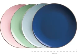 Geschirrsets|Die moderne Hausfrau Kombiservice, Steinzeug METALLIC RIM Rosa,Mint,Blau,Dunkelblau