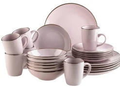 Geschirrsets|Die moderne Hausfrau Kombiservice, Steinzeug METALLIC RIM Lavendel
