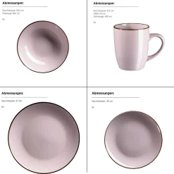 Geschirrsets|Die moderne Hausfrau Kombiservice, Steinzeug METALLIC RIM Lavendel