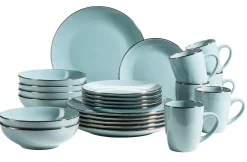 Geschirrsets|Die moderne Hausfrau Kombiservice, Steinzeug METALLIC RIM Blau