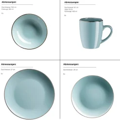Geschirrsets|Die moderne Hausfrau Kombiservice, Steinzeug METALLIC RIM Blau