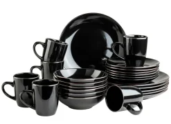 Geschirrsets|Die moderne Hausfrau Kombiservice, Steinzeug METALLIC RIM Schwarz