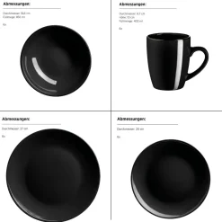 Geschirrsets|Die moderne Hausfrau Kombiservice, Steinzeug METALLIC RIM Schwarz