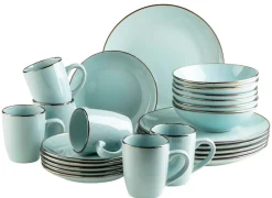 Geschirrsets|Die moderne Hausfrau Kombiservice, Steinzeug METALLIC RIM Mint