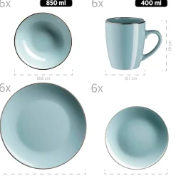 Geschirrsets|Die moderne Hausfrau Kombiservice, Steinzeug METALLIC RIM Mint