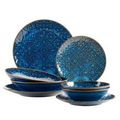 Geschirrsets|Die moderne Hausfrau Kombiservice, Steinzeug Trad. Tiles Blau