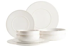 Geschirrsets|Die moderne Hausfrau Kombiservice, Steinzeug Unico Weiß