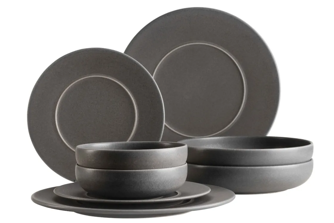 Geschirrsets|Die moderne Hausfrau Kombiservice, Steinzeug Unico Grau