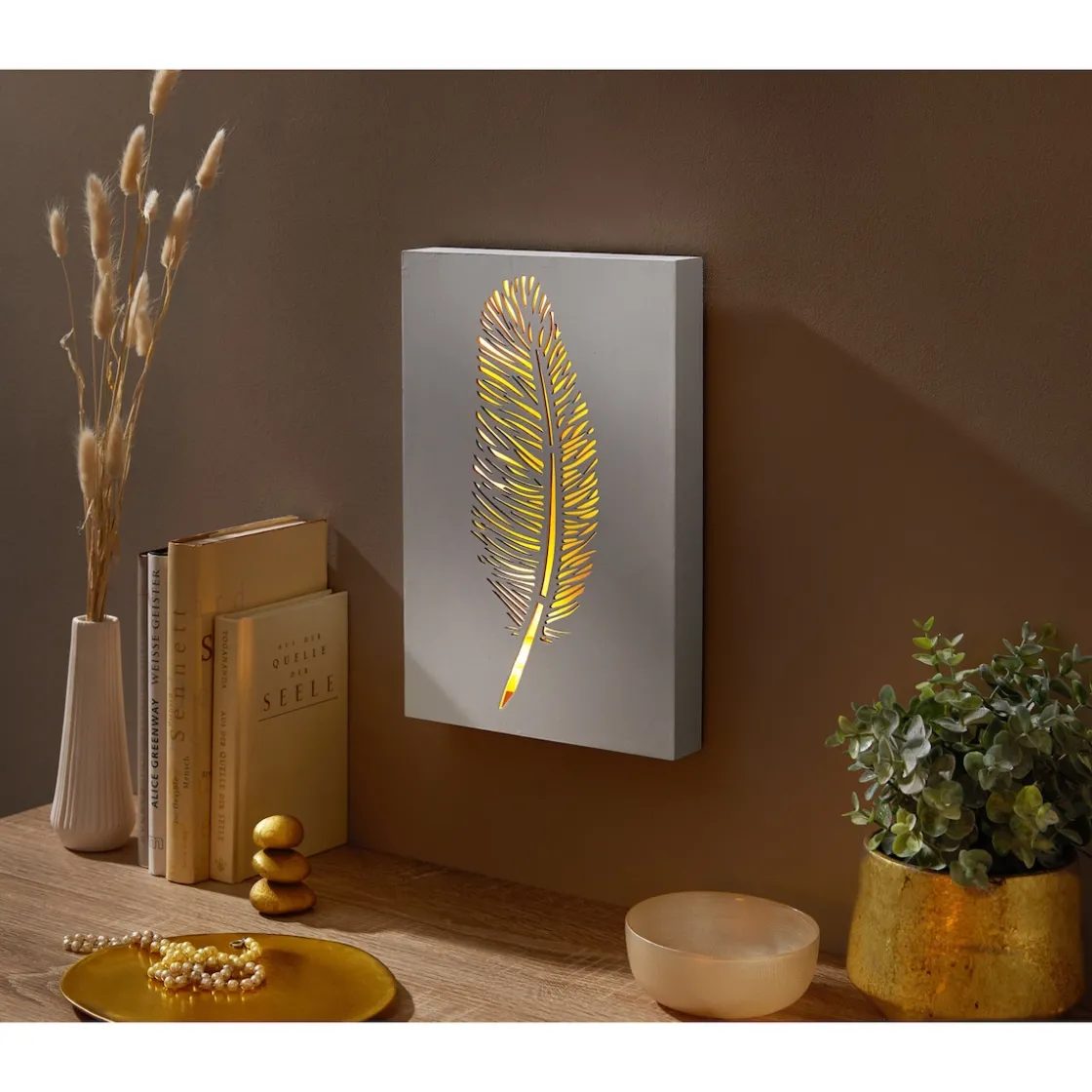 Wanddekoration ·Wandbilder|Die moderne Hausfrau LED-Bild „Leuchtfeder“