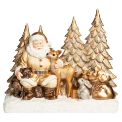 Dekofiguren|Herbstdekoration|Die moderne Hausfrau LED-Dekofigur „Santa mit den Tieren“