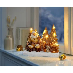 Dekofiguren|Herbstdekoration|Die moderne Hausfrau LED-Dekofigur „Santa mit den Tieren“