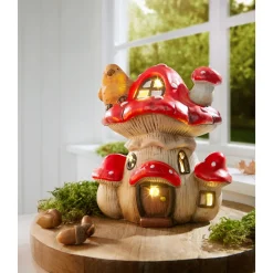 Die moderne Hausfrau LED-Dekofigur-Pilzhaus Vogel