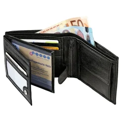 Geldbörsen|Die moderne Hausfrau Lederbörse „Sicherheitsfach“ mit Initialen schwarz