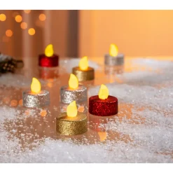 Weihnachtsdekoration·Weihnachtskerzen|Gartendekoration ·Led-Leuchten|Die moderne Hausfrau LED-Glitter-Teelichter, 6 Stück rot | silber | gold