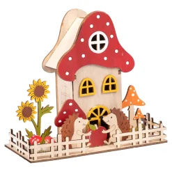 Dekofiguren|Herbstdekoration|Die moderne Hausfrau LED-Holzdeko „Igel-Haus“
