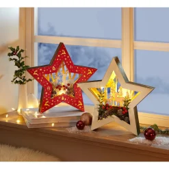 Weihnachtsdekoration·Weihnachtsbeleuchtung|Weihnachtsdekoration·Weihnachtsbeleuchtung|Die moderne Hausfrau LED-Holzdeko „Stern“ rot