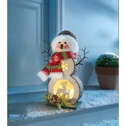 Weihnachtsdekoration·Weihnachtsbeleuchtung|Dekofiguren|Die moderne Hausfrau LED-Holzfigur "Schneemann"