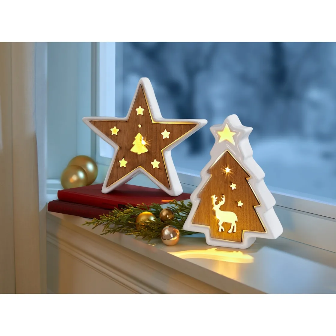 Dekofiguren|Die moderne Hausfrau LED-Keramik-Dekofigur „Tanne“