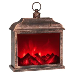 Dekofiguren|Die moderne Hausfrau LED-Laterne mit Kaminfeuer "Antik"