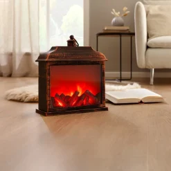 Dekofiguren|Die moderne Hausfrau LED-Laterne mit Kaminfeuer 