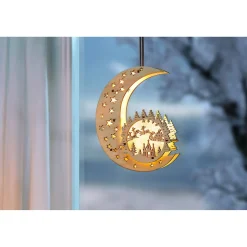 Weihnachtsdekoration·Weihnachtsbeleuchtung|Dekofiguren|Die moderne Hausfrau LED-Mond "Schlittenfahrt"