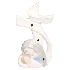 Weihnachtsdekoration·Weitere Weihnachtsdeko|Christliche Geschenke|Die moderne Hausfrau LED-Porzellankreuz „Maria mit dem Kinde“