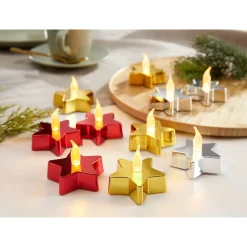 Herbstdekoration|Gartendekoration ·Led-Leuchten|Die moderne Hausfrau LED-Teelichter „Stern“, 4 Stück rot