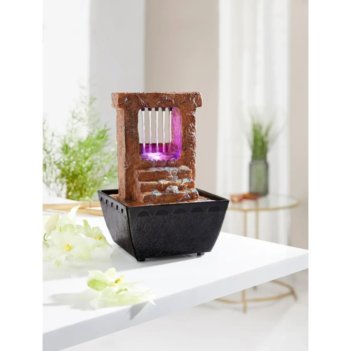 Dekofiguren|Die moderne Hausfrau LED-Zimmerbrunnen „Wasserfall“