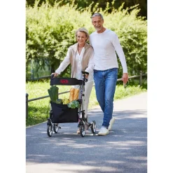 Rollatoren|Die moderne Hausfrau Leichtgewicht-Rollator Premium, Aluminium AT51006 + Transporttasche mit Rollen