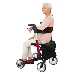 Rollatoren|Die moderne Hausfrau Leichtgewicht-Rollator Premium, Aluminium, mit Rückengurt und Tasche - AT51006 rot