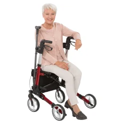 Rollatoren|Die moderne Hausfrau Leichtgewicht-Rollator Premium, Aluminium, mit Rückengurt und Tasche - AT51006 rot