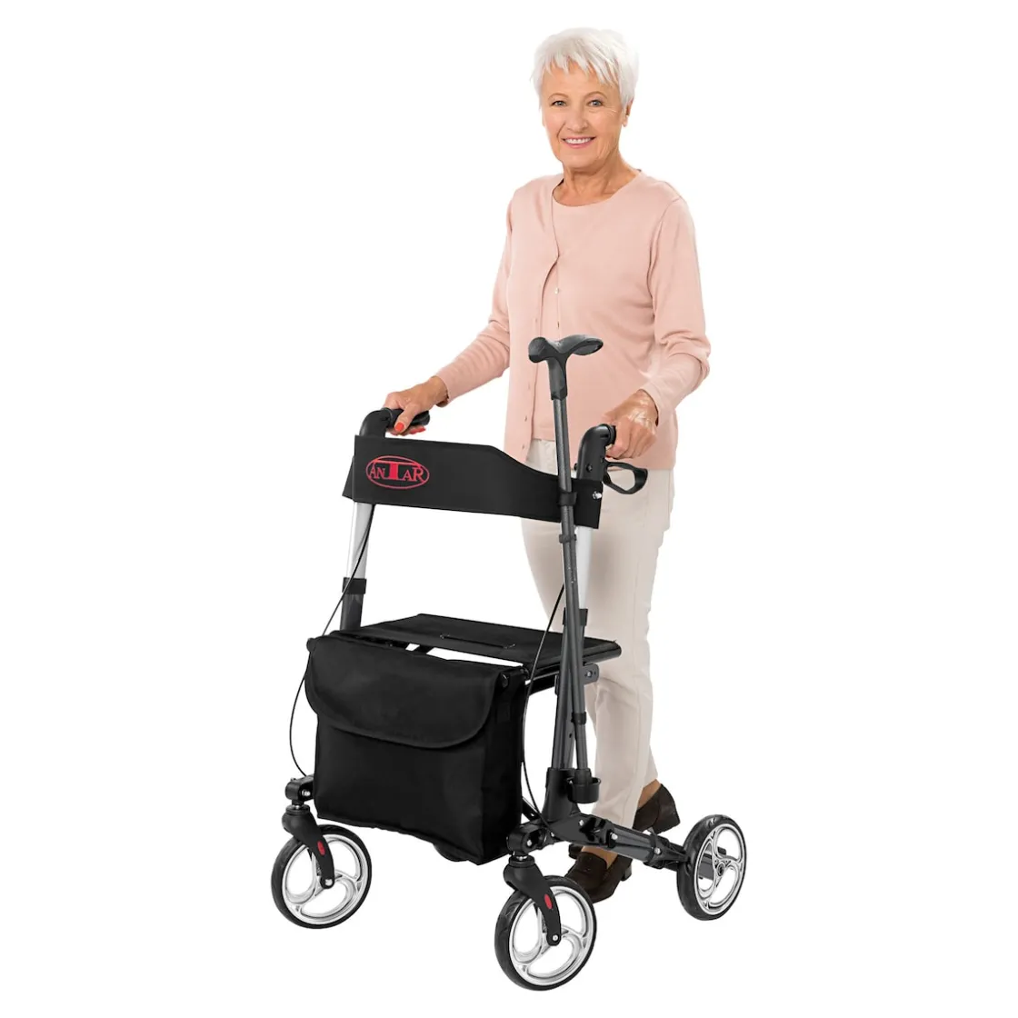 Rollatoren|Die moderne Hausfrau Leichtgewicht-Rollator Premium, Aluminium, mit Rückengurt und Tasche - AT51006 anthrazit
