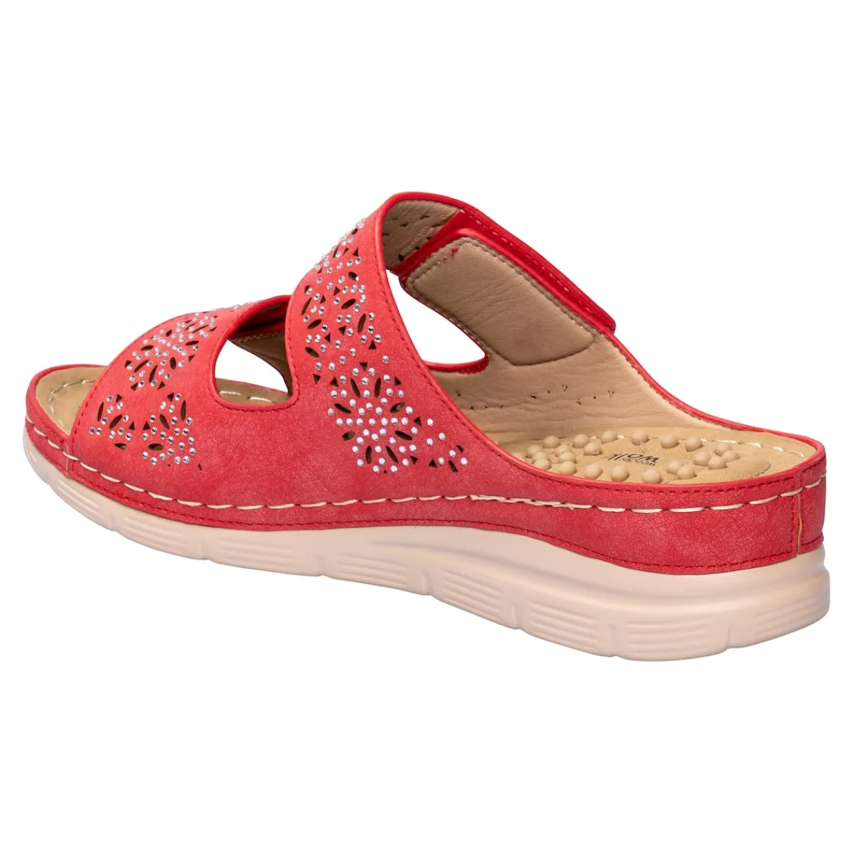 Damen Die moderne Hausfrau Massage-Klettpantolette „Michaela“ rot