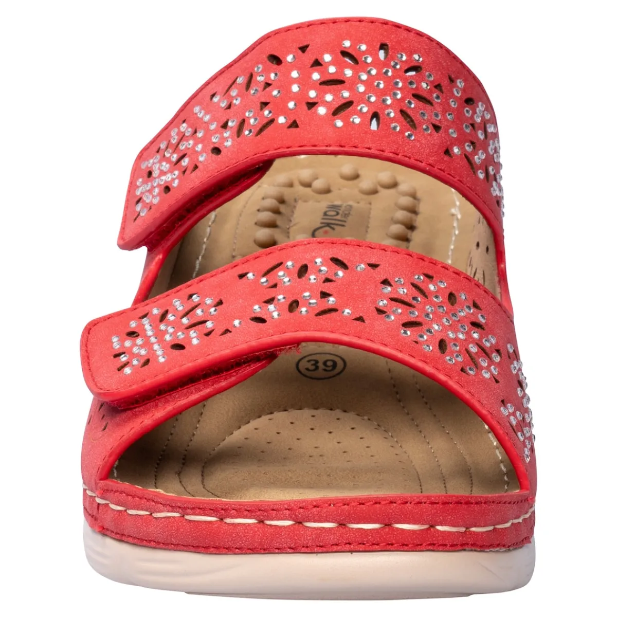 Damen Die moderne Hausfrau Massage-Klettpantolette „Michaela“ rot