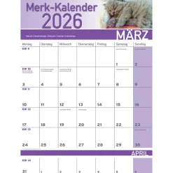 Wand- & Taschenkalender|Die moderne Hausfrau Merkkalender 2026 „Katzenbabies“