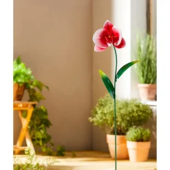 Gartendekoration ·Gartenstecker|Frühlingsdekoration|Die moderne Hausfrau Metall-Gartenstecker "Orchidee" rot